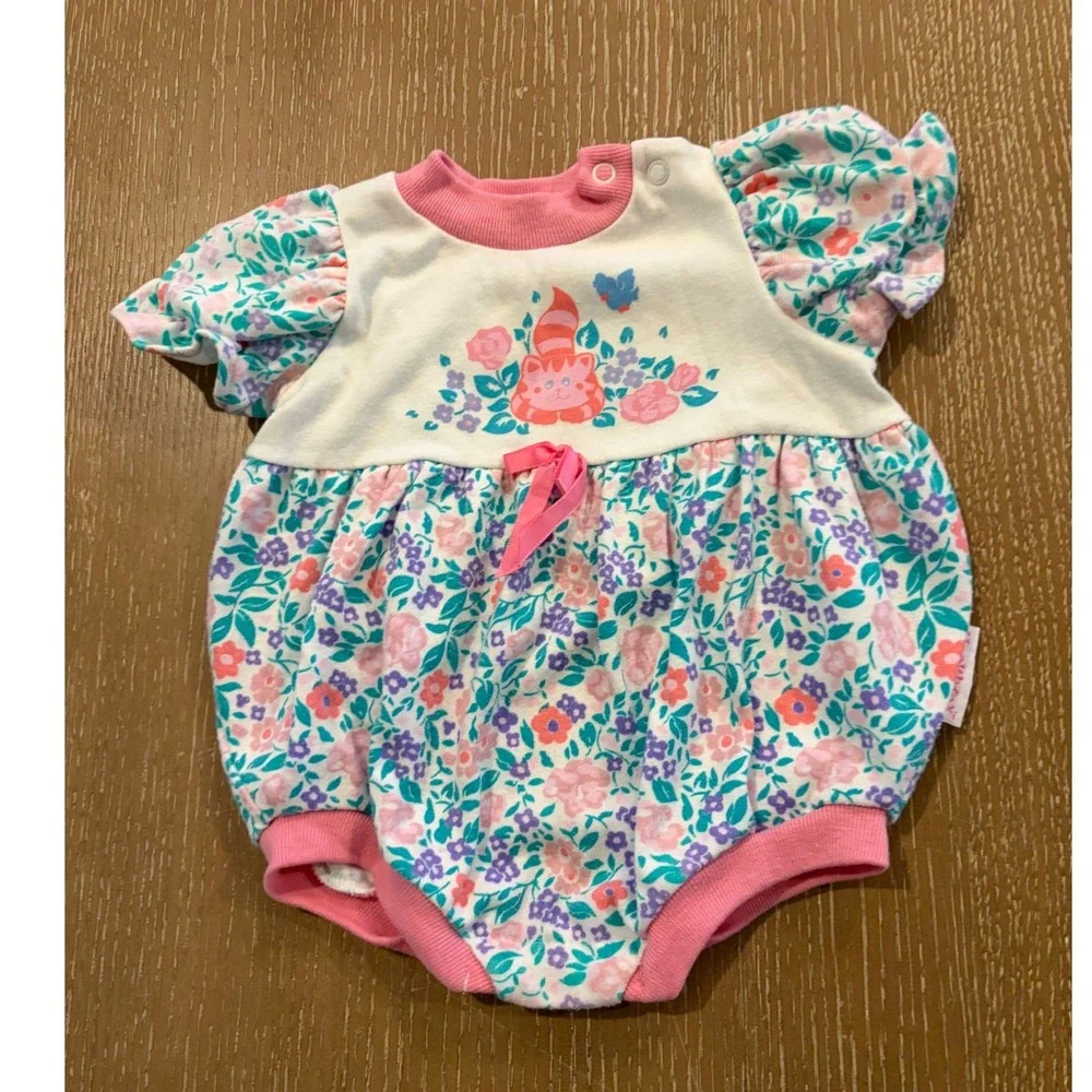 Vintage Baby Girls 0-3 Months Romper Lot 3 Floral Pink Bubble Bodysuits